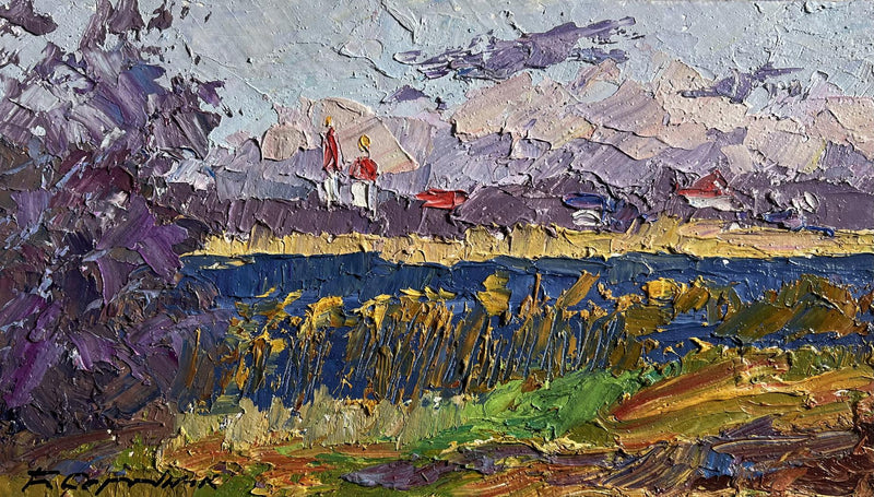 Oil painting River and golden field Boris Serdyuk