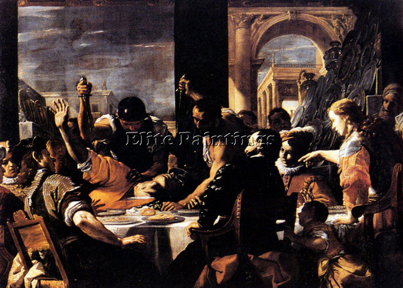 MATTIA PRETI THEBANQUET OF BALDASSARE ARTIST PAINTING REPRODUCTION HANDMADE OIL