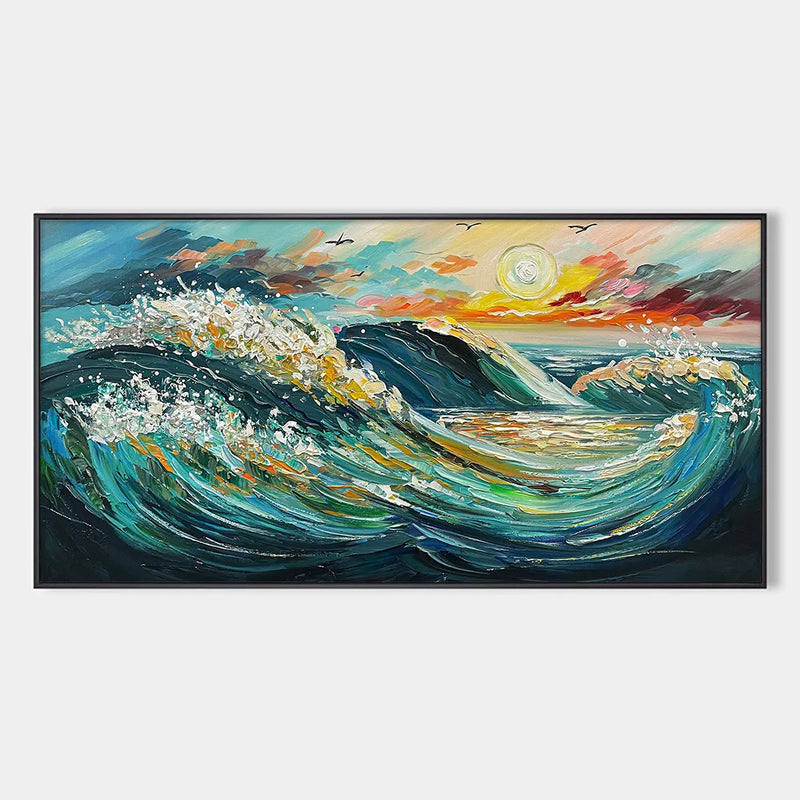 OCEANIC PULSE: Hand-Textured Seascape Oil Painting with Gold Leaf Accents