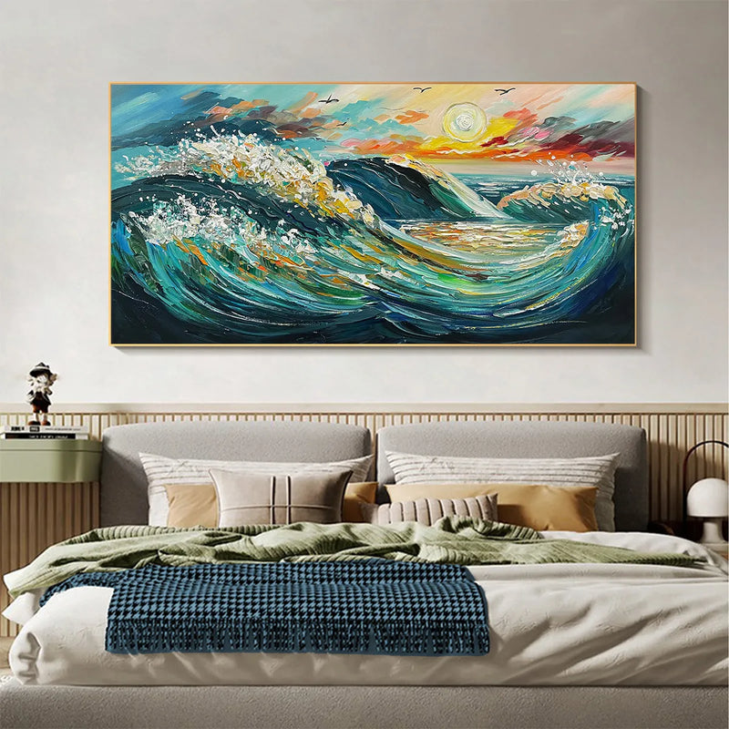OCEANIC PULSE: Hand-Textured Seascape Oil Painting with Gold Leaf Accents
