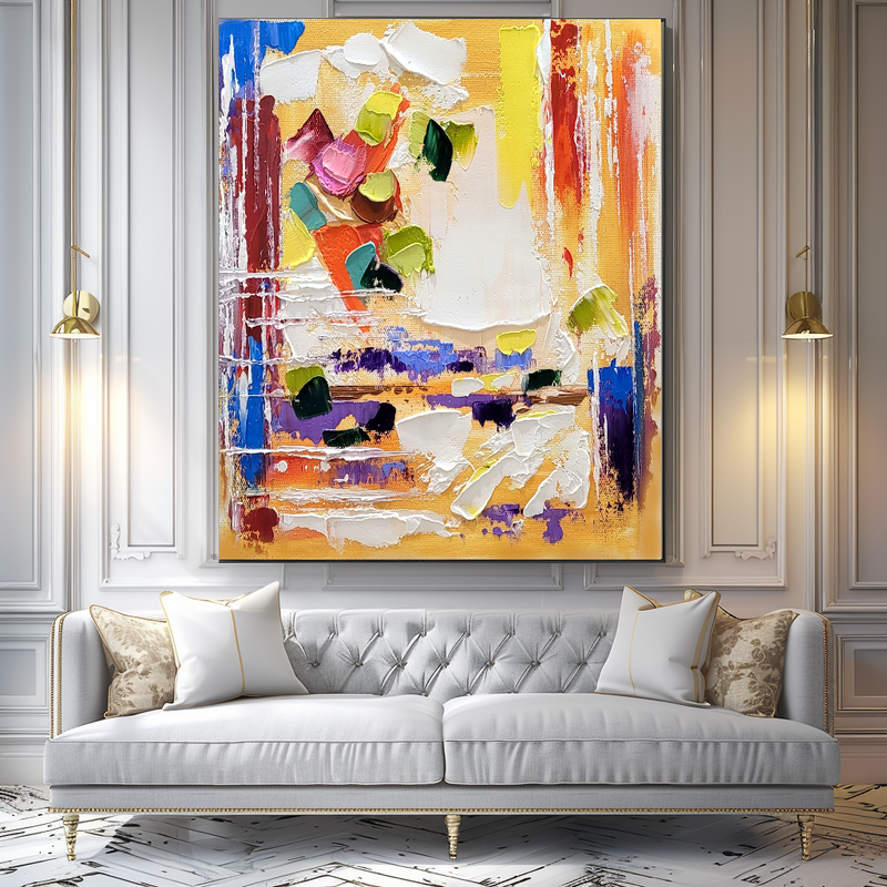 Modern Abstract Art for Living room, Vivid Color Impasto Oil Painting on Canvas