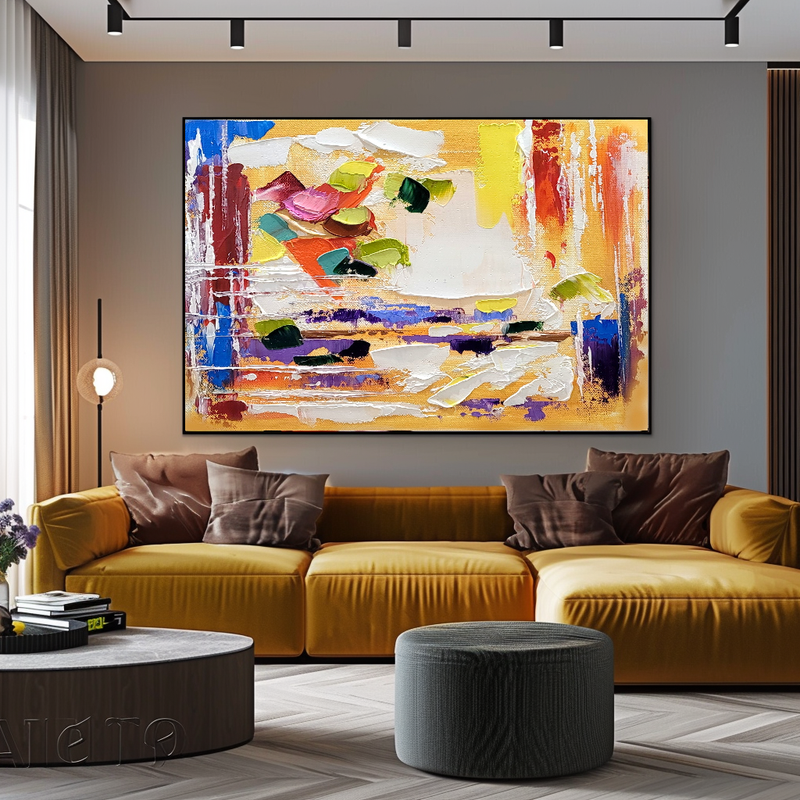 Modern Abstract Art for Living room, Vivid Color Impasto Oil Painting on Canvas