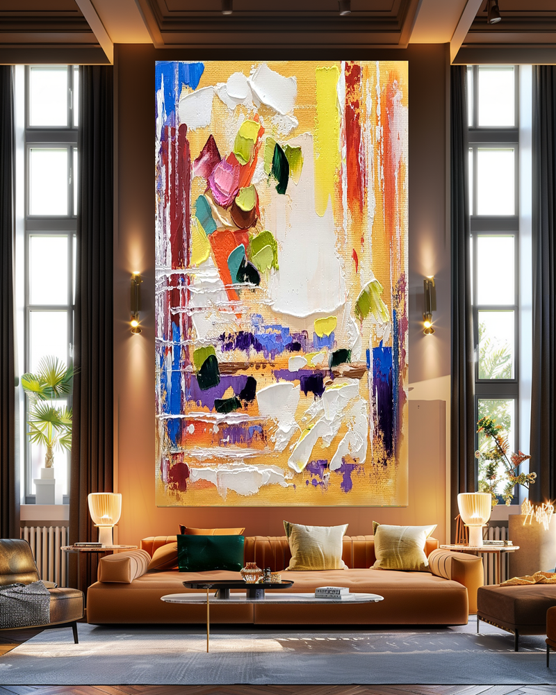 Modern Abstract Art for Living room, Vivid Color Impasto Oil Painting on Canvas