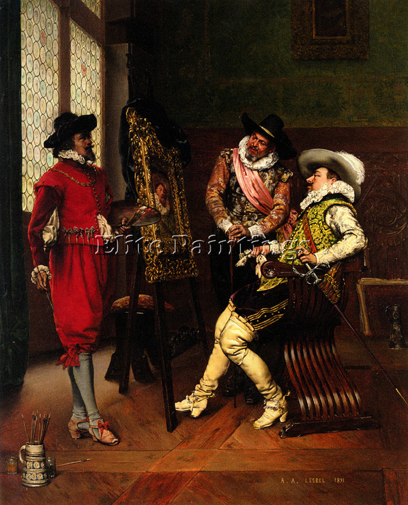 ADOLPHE ALEXANDRE LESREL LES CRITIQUES 1891 ARTIST PAINTING HANDMADE OIL CANVAS