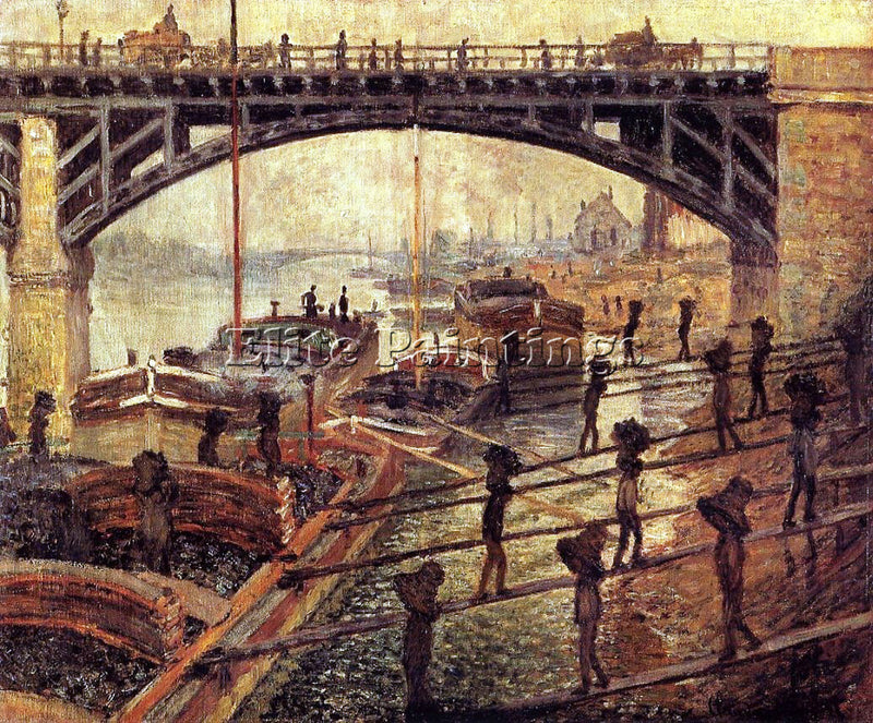 CLAUDE MONET COAL DOCKERS ARTIST PAINTING REPRODUCTION HANDMADE OIL CANVAS REPRO