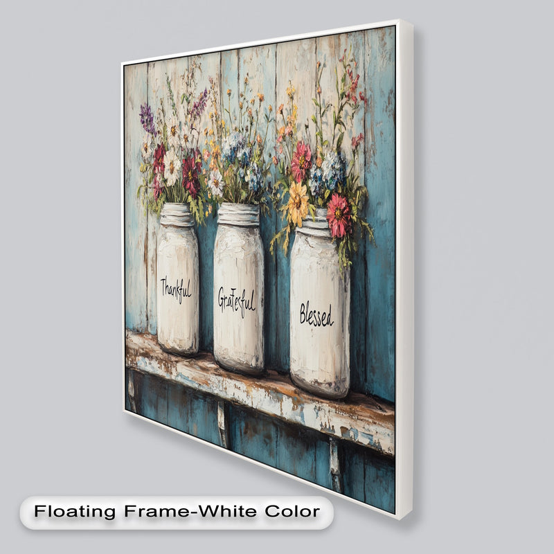 Thankful Grateful Blessed – Floral Jar Oil Painting