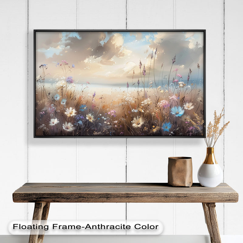 Spring Wildflowers Landscape – Tranquil Nature Oil Painting