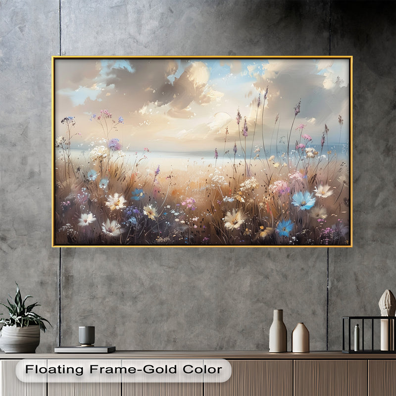 Spring Wildflowers Landscape – Tranquil Nature Oil Painting