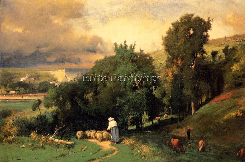 GEORGE INNESS HILLSIDE AT ETRETET ARTIST PAINTING REPRODUCTION HANDMADE OIL DECO