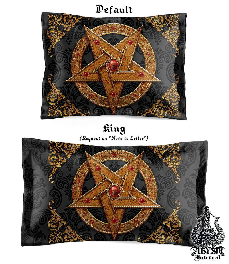 Pentagram Bedding Set, Comforter or Duvet, Satanic Goth Bed Cover, Bedroom Decor, King, Queen & Twin Size - Gold