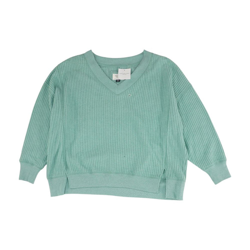 Green Solid V Neck Knit Top