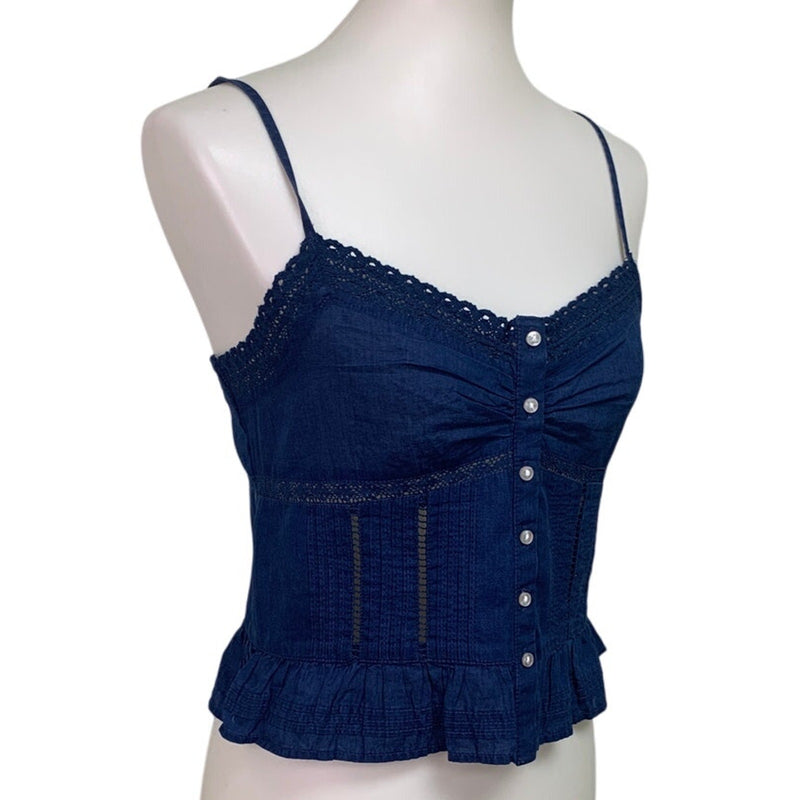 New American Eagle Womens Small Button Front Denim Blue Smocked Cami Top