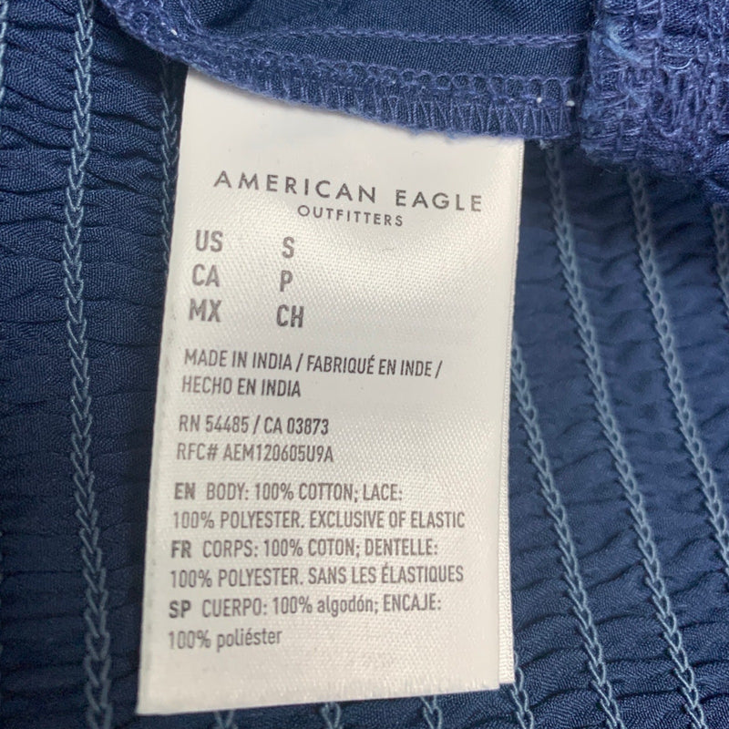 New American Eagle Womens Small Button Front Denim Blue Smocked Cami Top