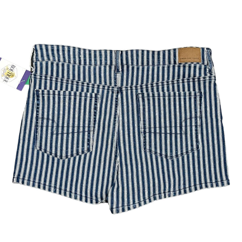 American Eagle Womens 14 Hi Rise Shortie Shorts Denim Blue White Stripes Casual