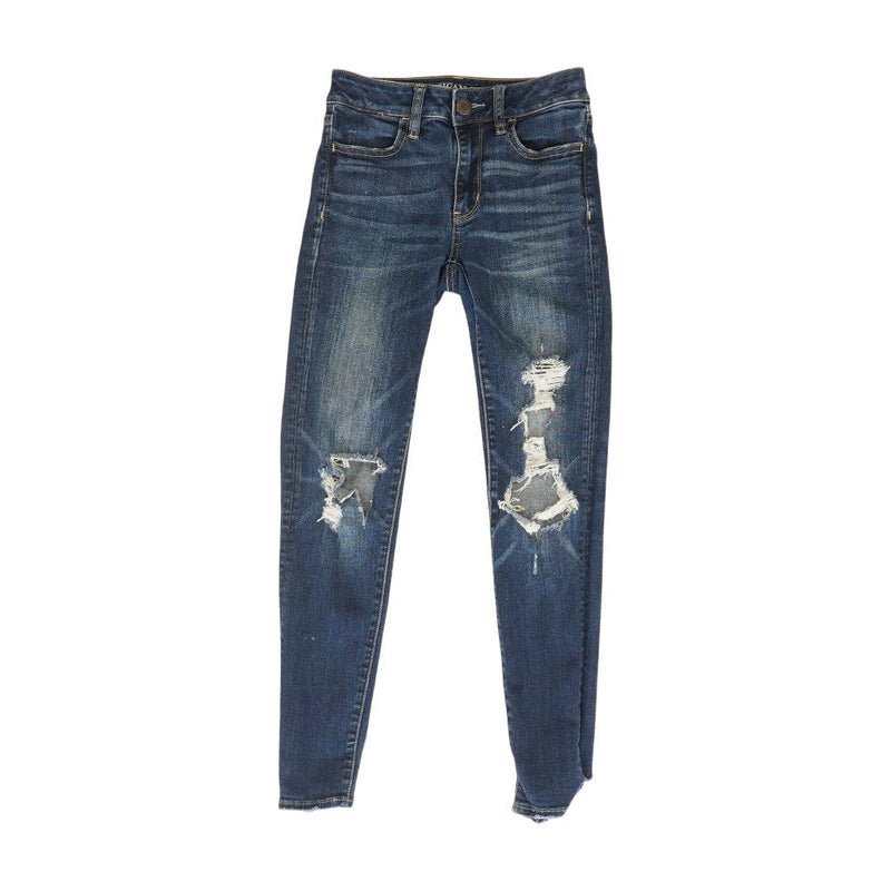 Blue Solid Mid Rise Skinny Leg Jeans