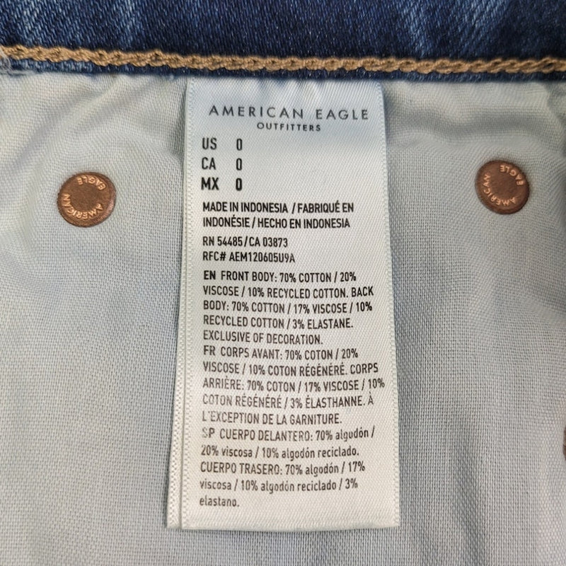 New American Eagle Size 0 Strigid Medium Wash High Waist Denim Jean Shorts