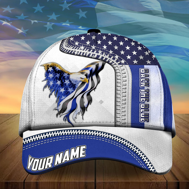 Personalized The Thin Blue Line Hats Back The Blue American Eagle Cap