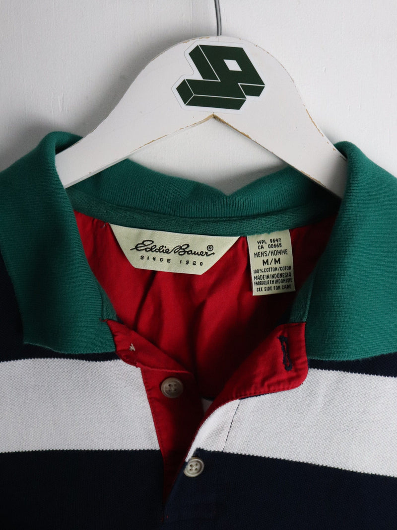 Vintage Eddie Bauer Polo Shirt Mens Medium Blue Striped