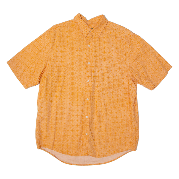 EDDIE BAUER Mens Shirt Orange Linen 90s Crazy Pattern M