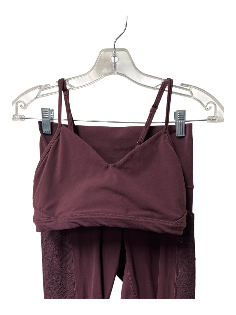 Athleta Size XS Burgundy Cotton Blend Sports Bra Lace High Waist Athletic Set