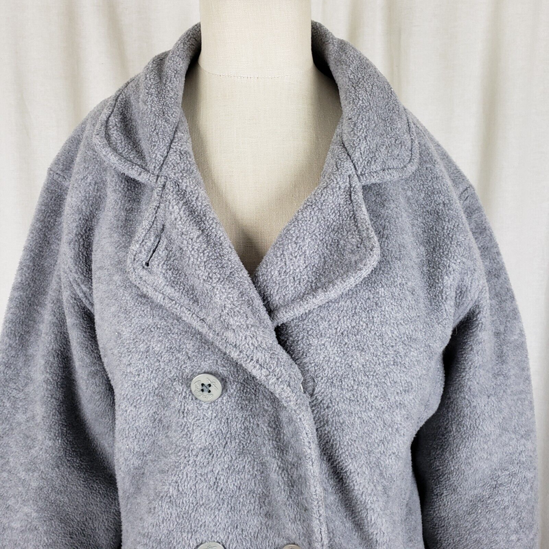 LL Bean Polartec Fleece Double Breasted Peacoat Jacket Short Coat Womens L Gray