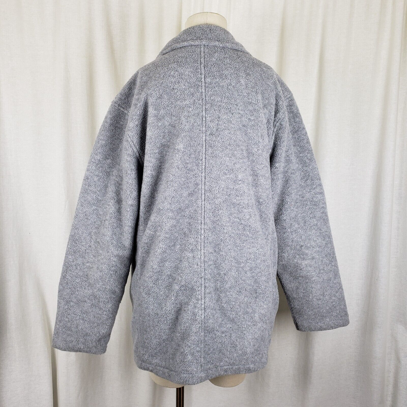 LL Bean Polartec Fleece Double Breasted Peacoat Jacket Short Coat Womens L Gray