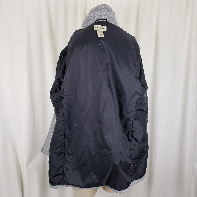 LL Bean Polartec Fleece Double Breasted Peacoat Jacket Short Coat Womens L Gray