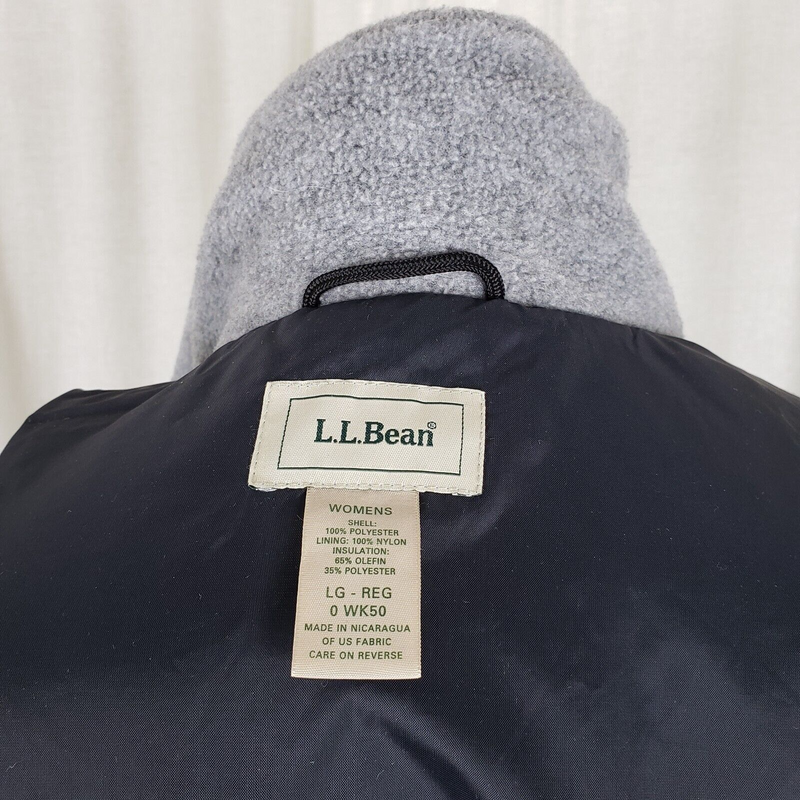 LL Bean Polartec Fleece Double Breasted Peacoat Jacket Short Coat Womens L Gray