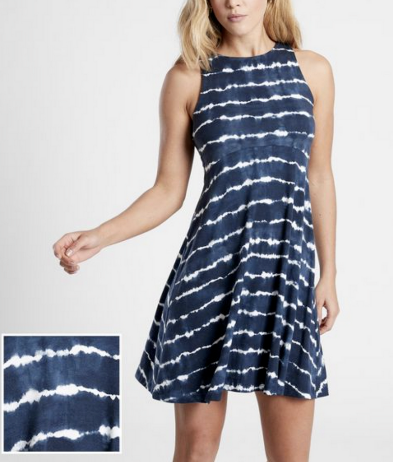 Athleta Navy White Tie-Dye Sleeveless Santorini Thera Dress