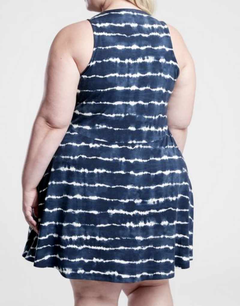 Athleta Navy White Tie-Dye Sleeveless Santorini Thera Dress