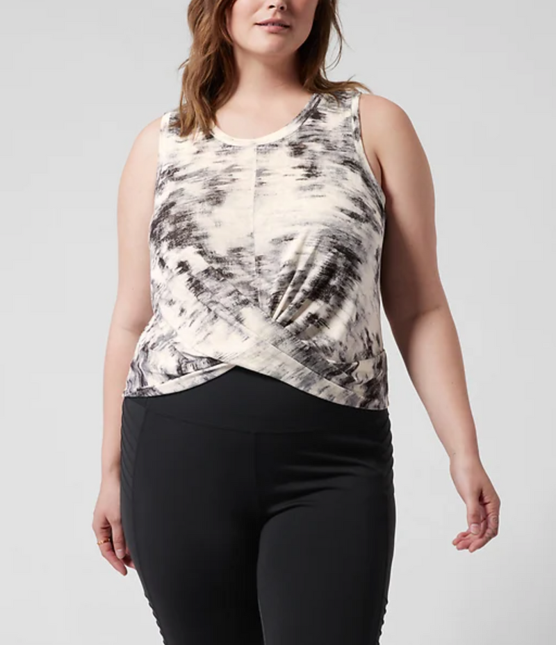 Athleta Inversion Black Printed Sleeveless Breezy Twist Tank Top