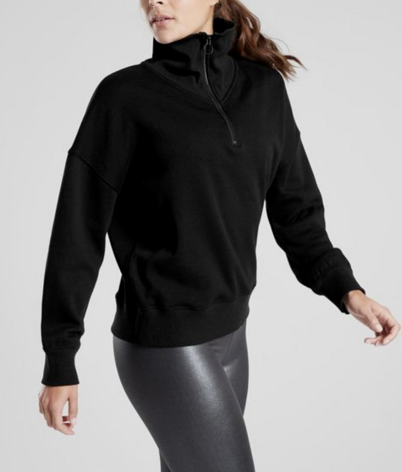 Athleta Black 1/4 Zip Funnel Neck Cozy Karma Sweatshirt