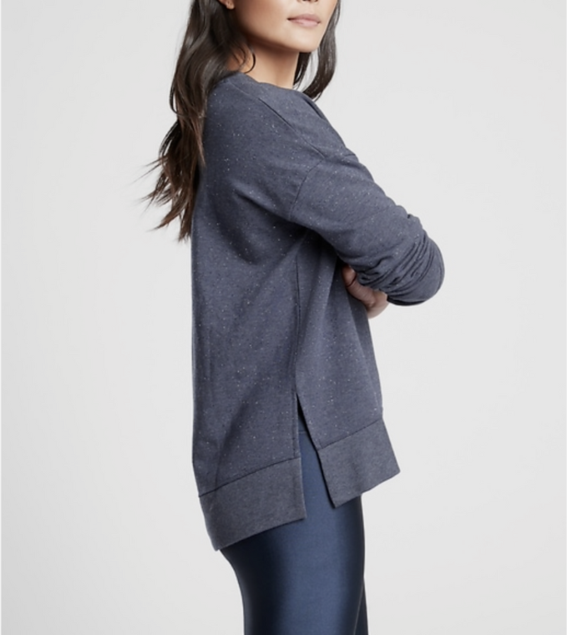 Athleta Navy Blue Multi Nep Balance Pullover Sweatshirt