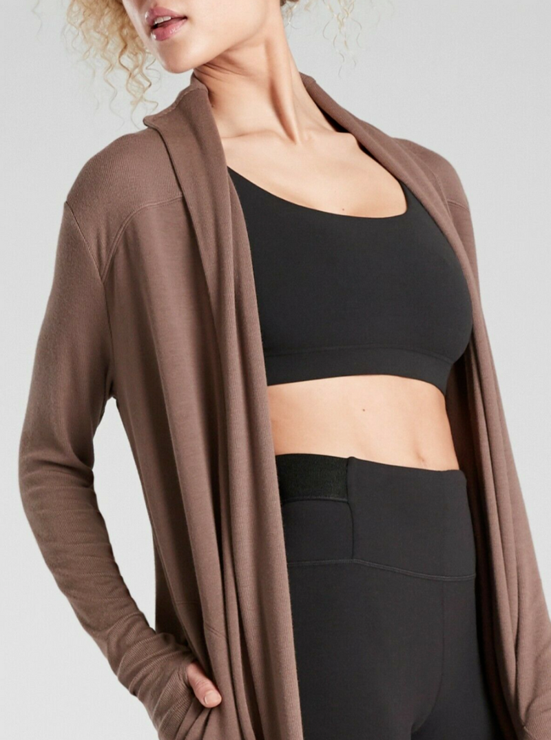 Athleta Mineral Brown Long Sleeve Canopy Nirvana Wrap Cardigan
