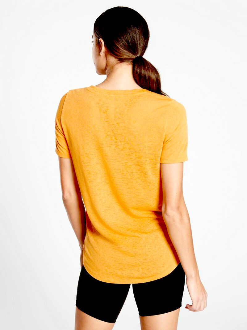 Athleta Gold Yellow Scoop V-Neck Short Sleeve Breezy Tee Top