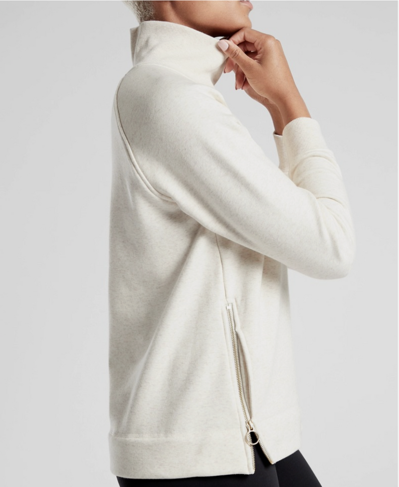 Athleta Oatmeal Cozy Karma Side Zip Funnel Neck