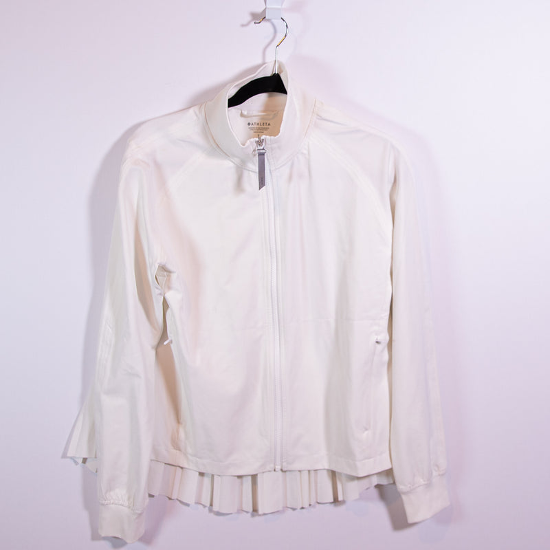 Athleta Women's Advantage Ruffle Pleated Back Full Zip Work Out Jacket White S