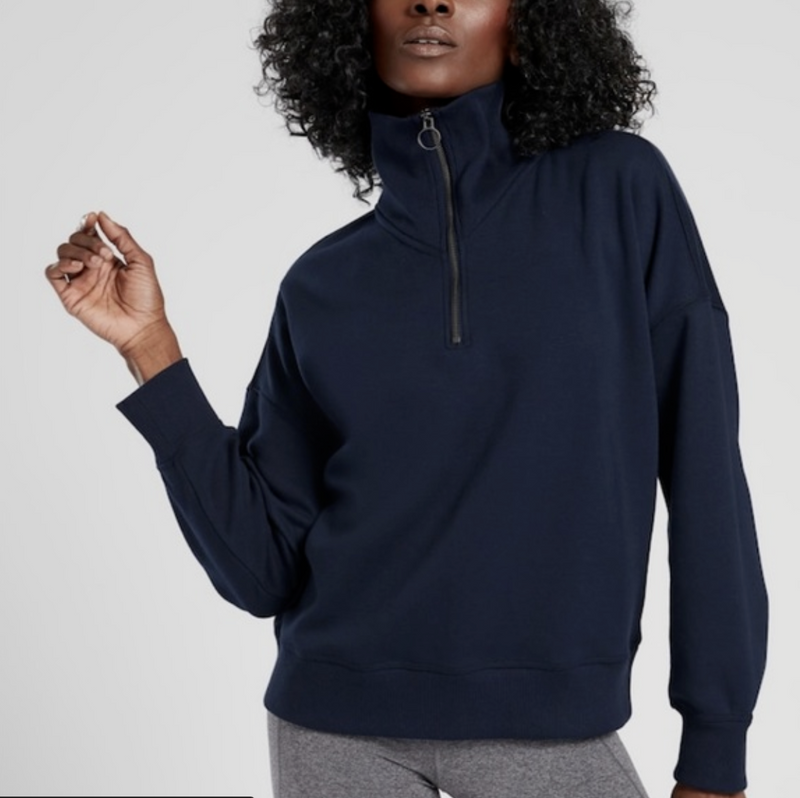 Athleta Navy Blue 1/4 Zip Funnel Neck Cozy Karma Sweatshirt