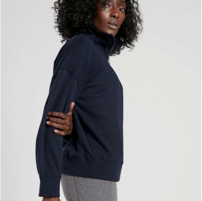 Athleta Navy Blue 1/4 Zip Funnel Neck Cozy Karma Sweatshirt