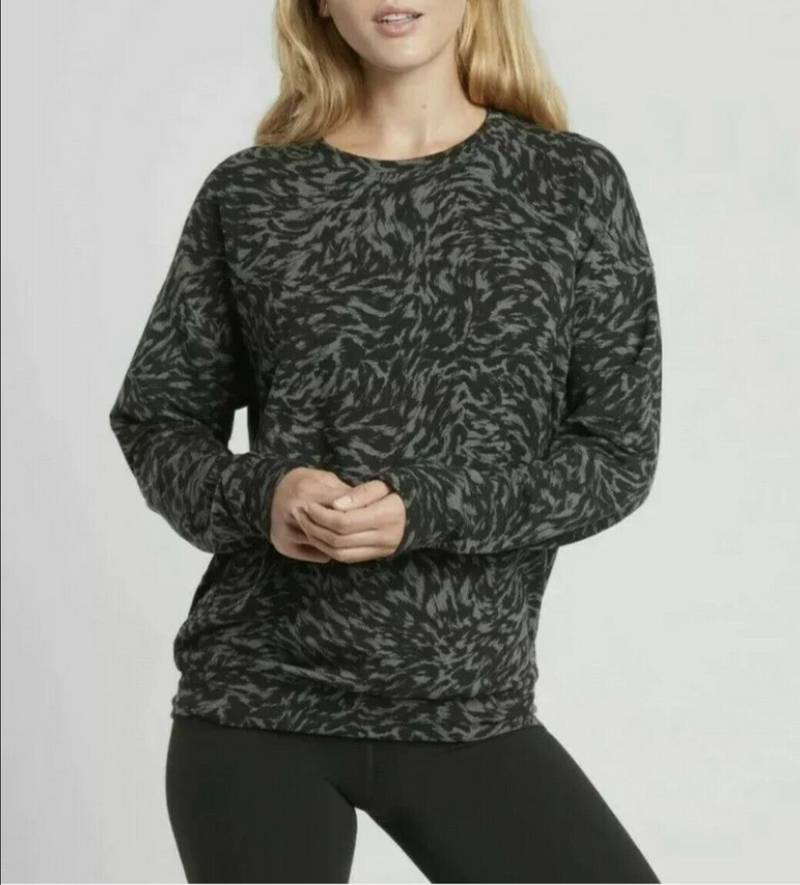 Athleta Studio To Black Lynx Street Print Balance Pullover Sweatshirt