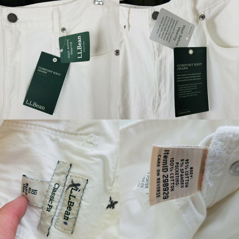 LL Bean Comfort Knit Classic Fit White Denim Blue Jeans Womens 18 NWT 298929
