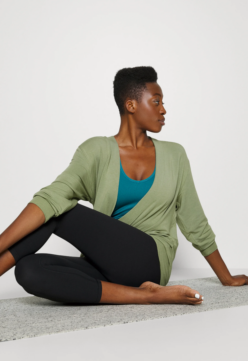 Athleta Eucalyptus Olive Green Purana V-Neck Wrap Sweatshirt