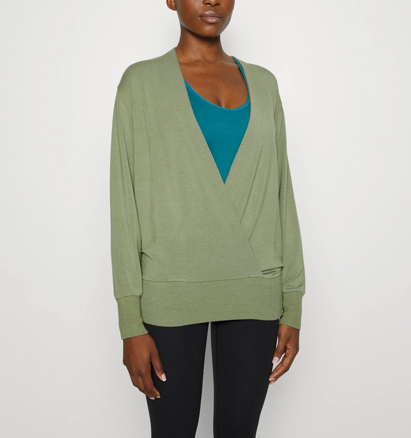 Athleta Eucalyptus Olive Green Purana V-Neck Wrap Sweatshirt