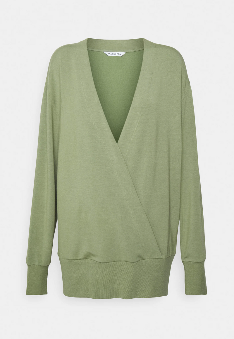 Athleta Eucalyptus Olive Green Purana V-Neck Wrap Sweatshirt