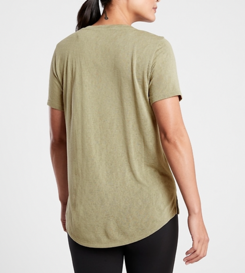 Athleta Shadow Olive Scoop V-Neck Short Sleeve Breezy Tee Top
