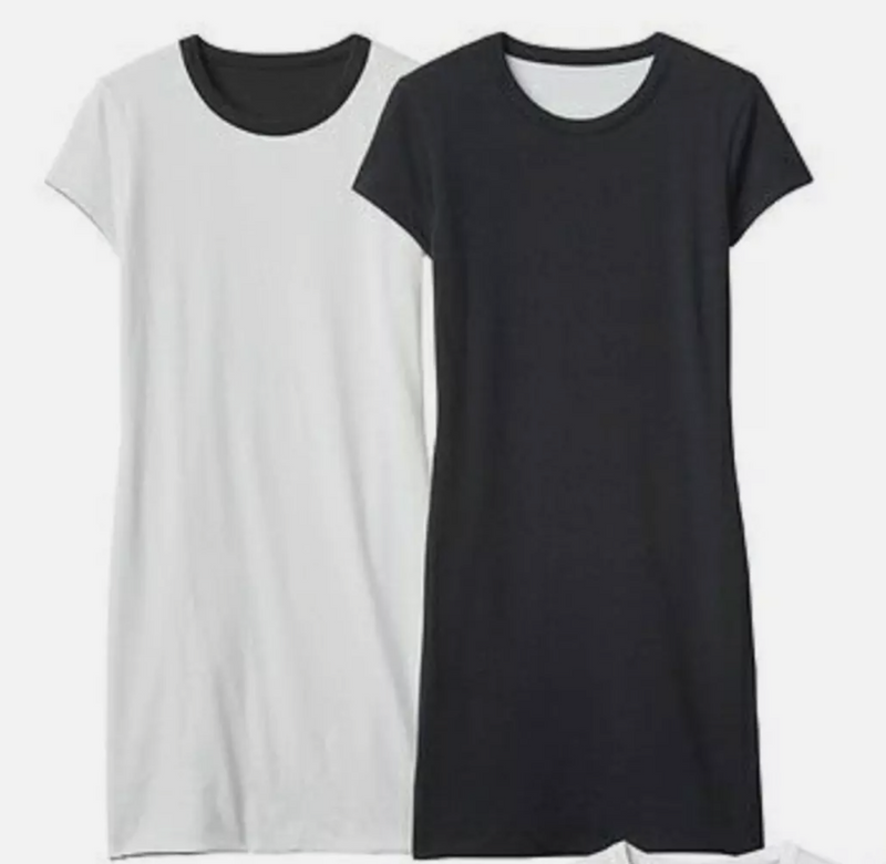 Athleta Navy / Light Blue Short Sleeve Reversible Destina Dress