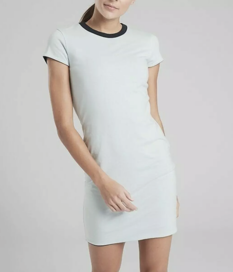 Athleta Navy / Light Blue Short Sleeve Reversible Destina Dress