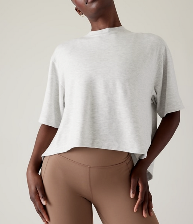 Athleta Light Heather Grey Crew Neck Short Sleeve Bliss Sweatshirt Tee Top