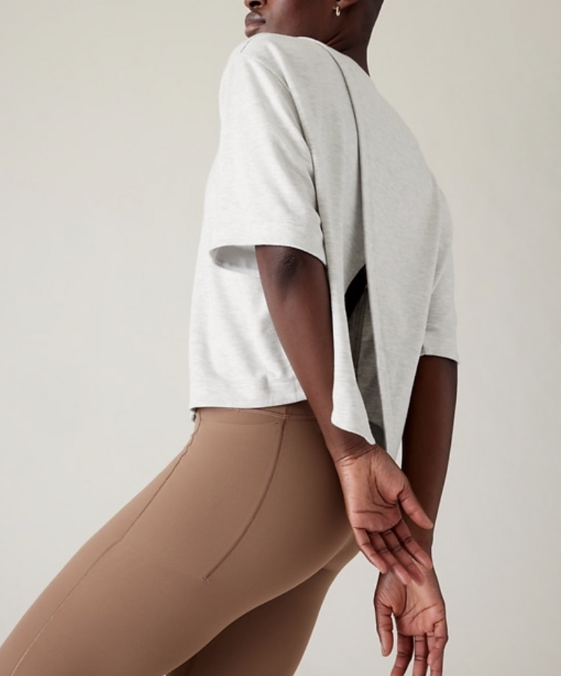 Athleta Light Heather Grey Crew Neck Short Sleeve Bliss Sweatshirt Tee Top