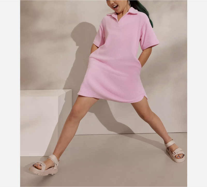 Athleta Girl Pink Side Pockets Jump In Terry Dress
